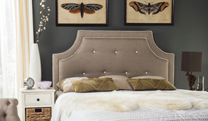 Safavieh Tallulah Headboard King Arched Tufted Oyster and Black Fabric Wood Metal Plywood Linen Polyester Viscose Foam MCR4045B-K 889048011939