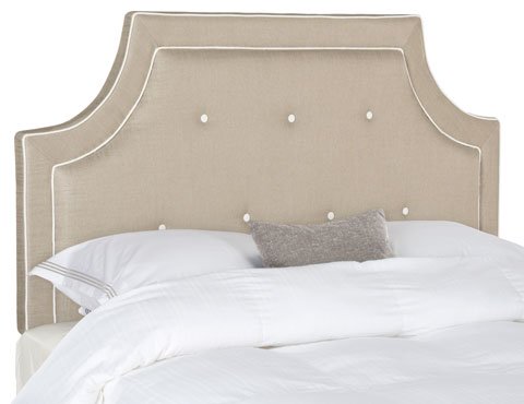 Safavieh Tallulah Headboard Queen Arched Tufted Oyster and Black Fabric Wood Metal Plywood Linen Polyester Viscose Foam MCR4045B-Q 889048011892