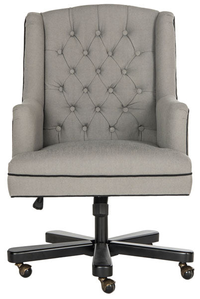 Safavieh Nichols Office Chair Granite Black Wood Birch CA Foam Poly Fiber Stainless Steel Linen MCR4211A 889048048720