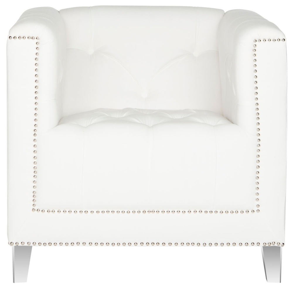 Safavieh Hollywood Club Chair Glam Tufted Acrylic White Clear Plastic Birch CA Foam Poly Fiber Stainless Steel Cotton MCR4212A 889048107960