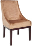 Safavieh Velvet Arm Chair Sloping Mink Brown Cherry Mahogany Wood Water Based Paint Birch CA Foam Polyester Fiber Viscose Cotton MCR4500D 683726799856
