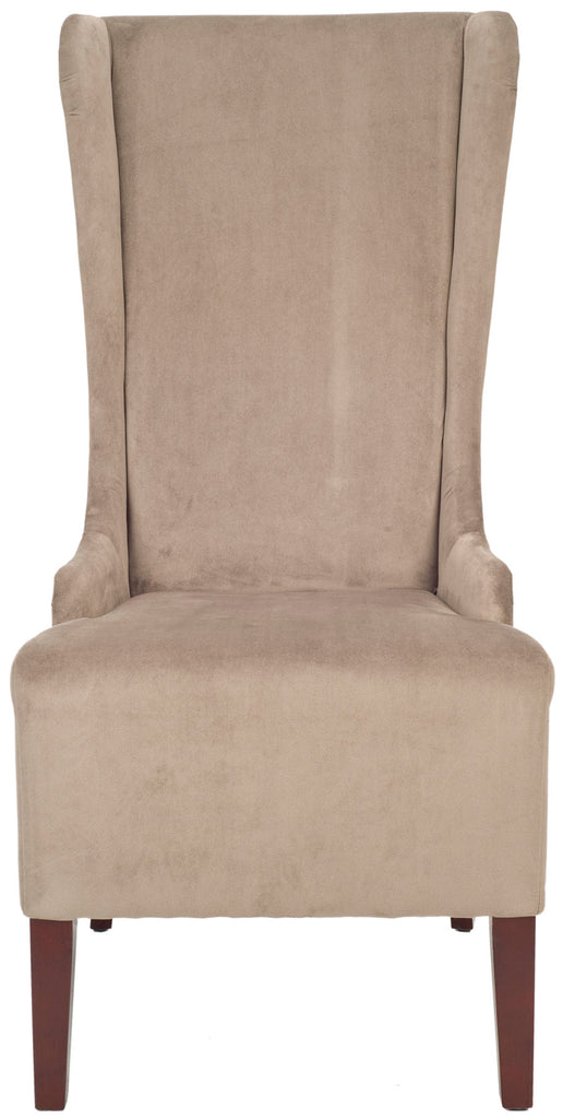 Safavieh Becall Dining Chair 20"H Cotton Mushroom Taupe Cherry Mahogany Wood Water Based Paint Birch CA Foam Polyester Fiber MCR4501B 683726786474