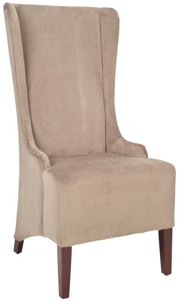 Safavieh Becall Dining Chair 20"H Cotton Mushroom Taupe Cherry Mahogany Wood Water Based Paint Birch CA Foam Polyester Fiber MCR4501B 683726786474