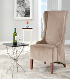 Safavieh Becall Dining Chair 20"H Cotton Mushroom Taupe Cherry Mahogany Wood Water Based Paint Birch CA Foam Polyester Fiber MCR4501B 683726786474