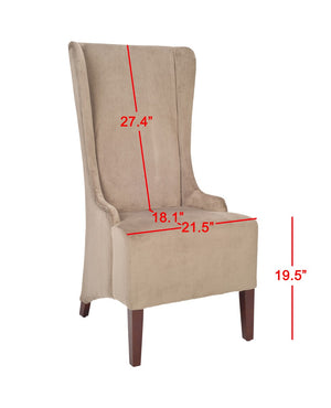 Safavieh Becall Dining Chair 20"H Cotton Mushroom Taupe Cherry Mahogany Wood Water Based Paint Birch CA Foam Polyester Fiber MCR4501B 683726786474