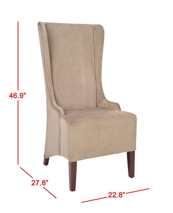 Safavieh Becall Dining Chair 20"H Cotton Mushroom Taupe Cherry Mahogany Wood Water Based Paint Birch CA Foam Polyester Fiber MCR4501B 683726786474