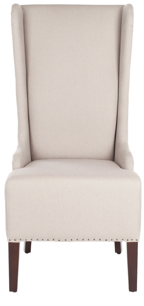 Safavieh Becall Dining Chair 20"H Linen Taupe Black Cherry Mahogany Wood Water Based Paint Birch CA Foam Polyester FiberSteelMCR4501E 683726510437
