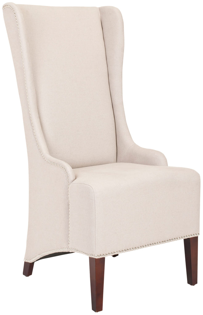 Safavieh Becall Dining Chair 20"H Linen Taupe Silver Cherry Mahogany Wood Water Based Paint Birch CA Foam Polyester FiberSteelMCR4501F 683726510451