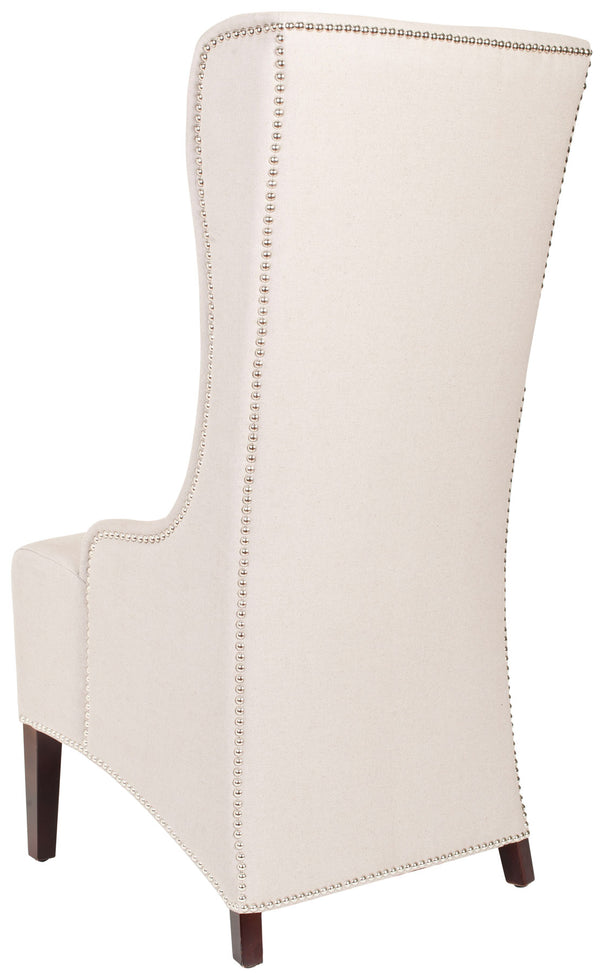 Safavieh Becall Dining Chair 20"H Linen Taupe Silver Cherry Mahogany Wood Water Based Paint Birch CA Foam Polyester FiberSteelMCR4501F 683726510451