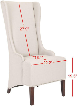 Safavieh Becall Dining Chair 20"H Linen Taupe Silver Cherry Mahogany Wood Water Based Paint Birch CA Foam Polyester FiberSteelMCR4501F 683726510451