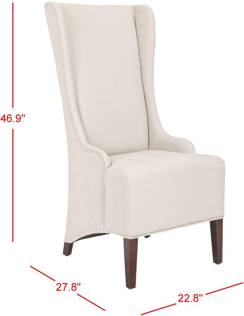 Safavieh Becall Dining Chair 20"H Linen Taupe Silver Cherry Mahogany Wood Water Based Paint Birch CA Foam Polyester FiberSteelMCR4501F 683726510451