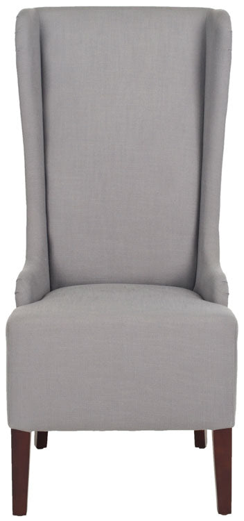 Safavieh Becall Dining Chair 20"H Linen Arctic Grey Cherry Mahogany Wood Water Paint Birch Poly Fiber Rayon Terelyne Cotton MCR4501G 683726748922
