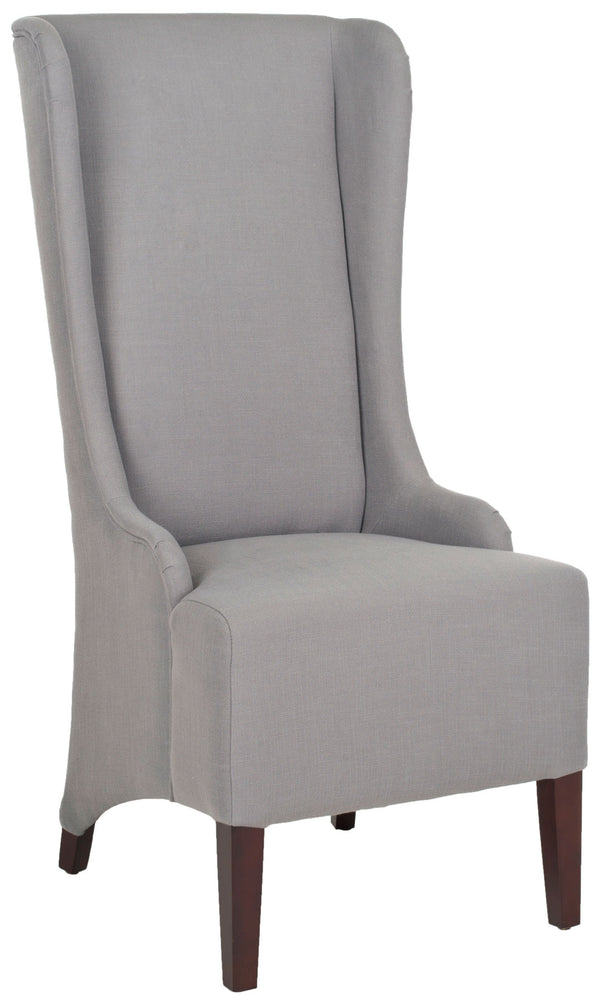 Safavieh Becall Dining Chair 20"H Linen Arctic Grey Cherry Mahogany Wood Water Paint Birch Poly Fiber Rayon Terelyne Cotton MCR4501G 683726748922