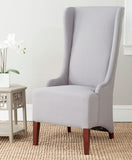 Safavieh Becall Dining Chair 20"H Linen Arctic Grey Cherry Mahogany Wood Water Paint Birch Poly Fiber Rayon Terelyne Cotton MCR4501G 683726748922