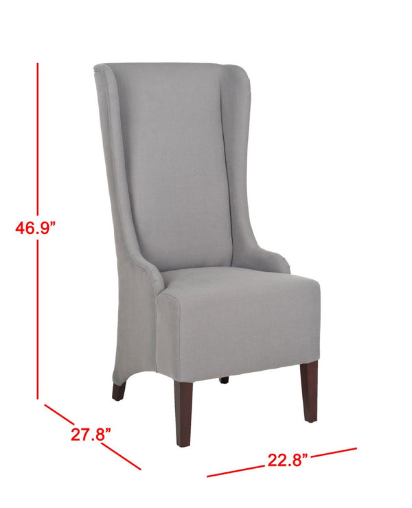 Safavieh Becall Dining Chair 20"H Linen Arctic Grey Cherry Mahogany Wood Water Paint Birch Poly Fiber Rayon Terelyne Cotton MCR4501G 683726748922