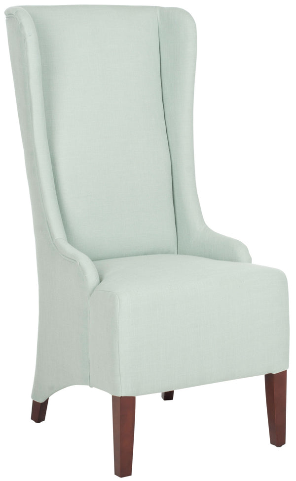 Safavieh Becall Dining Chair 20"H Linen Seafoam Green Cherry Mahogany Wood Water Based Paint Birch Poly Fiber Cotton MCR4501J 683726748984