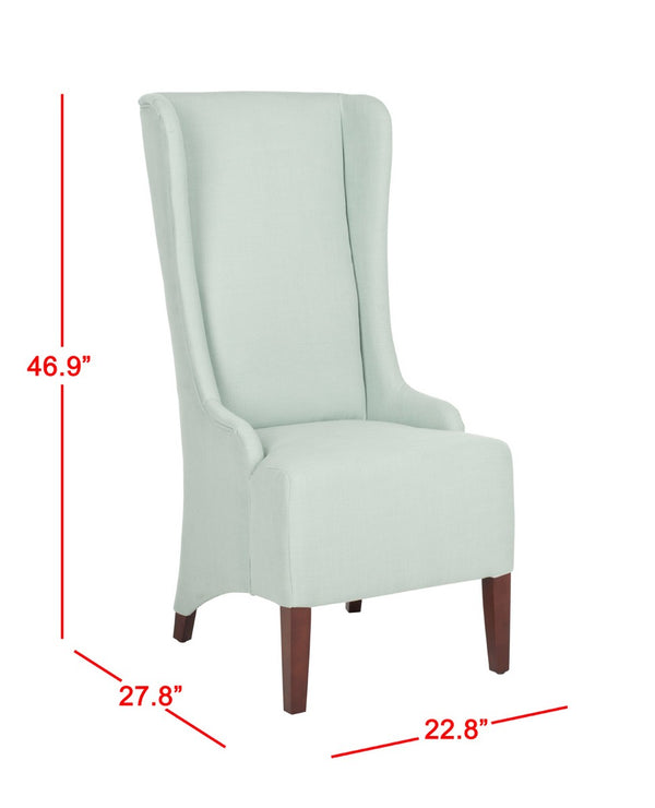 Safavieh Becall Dining Chair 20"H Linen Seafoam Green Cherry Mahogany Wood Water Based Paint Birch Poly Fiber Cotton MCR4501J 683726748984