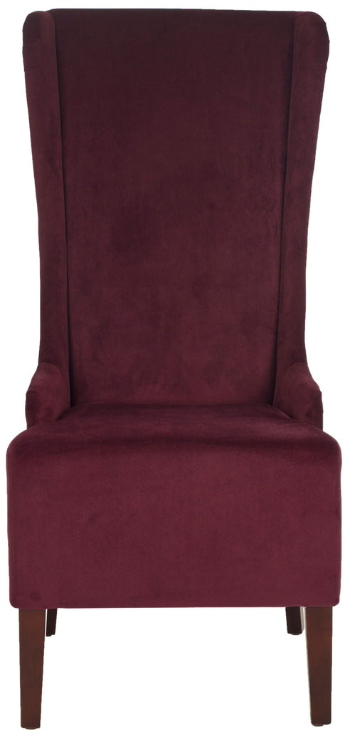 Safavieh Becall Dining Chair 20"H Velvet Bordeaux Cherry Mahogany Wood Water Based Paint Birch CA Foam Polyester Fiber Cotton MCR4501K 683726368809