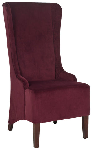 Safavieh Becall Dining Chair 20"H Velvet Bordeaux Cherry Mahogany Wood Water Based Paint Birch CA Foam Polyester Fiber Cotton MCR4501K 683726368809