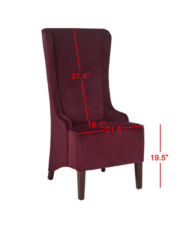 Safavieh Becall Dining Chair 20"H Velvet Bordeaux Cherry Mahogany Wood Water Based Paint Birch CA Foam Polyester Fiber Cotton MCR4501K 683726368809