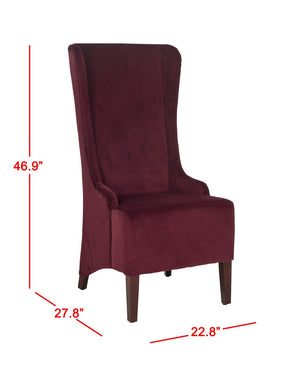 Safavieh Becall Dining Chair 20"H Velvet Bordeaux Cherry Mahogany Wood Water Based Paint Birch CA Foam Polyester Fiber Cotton MCR4501K 683726368809