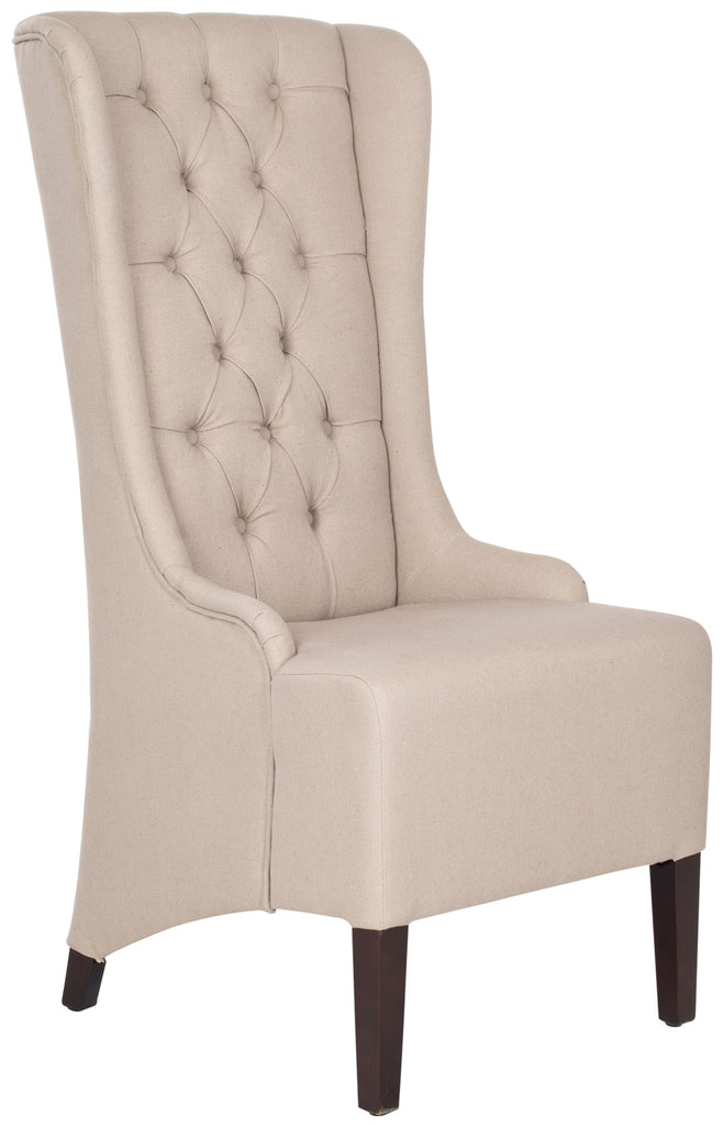 Safavieh Becall Dining Chair 20"H Linen Taupe Cherry Mahogany Wood Water Based Paint Birch CA Foam Polyester Fiber MCR4501M 683726574781
