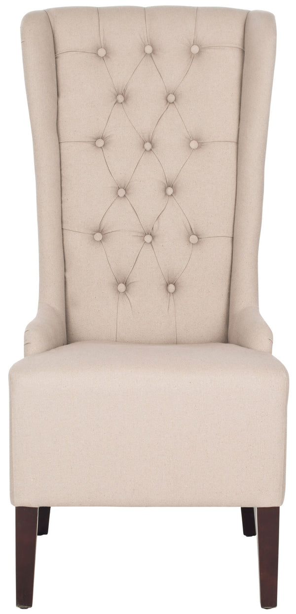 Safavieh Becall Dining Chair 20"H Linen Taupe Cherry Mahogany Wood Water Based Paint Birch CA Foam Polyester Fiber MCR4501M 683726574781