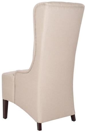 Safavieh Becall Dining Chair 20"H Linen Taupe Cherry Mahogany Wood Water Based Paint Birch CA Foam Polyester Fiber MCR4501M 683726574781