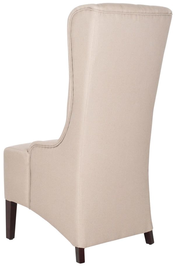 Safavieh Becall Dining Chair 20"H Linen Taupe Cherry Mahogany Wood Water Based Paint Birch CA Foam Polyester Fiber MCR4501M 683726574781