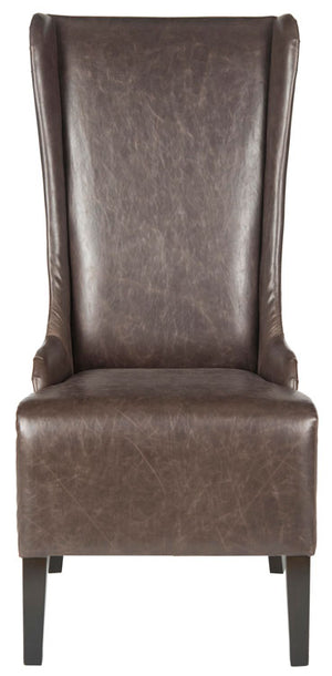 Safavieh Becall Dining Chair 20"H Leather Antique Brown Espresso Wood Water Based Paint Birch CA Foam Polyester Fiber PU MCR4501N 683726705734