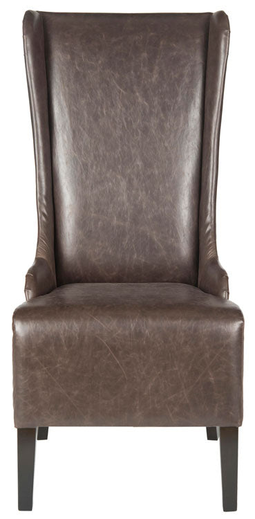 Safavieh Becall Dining Chair 20"H Leather Antique Brown Espresso Wood Water Based Paint Birch CA Foam Polyester Fiber PU MCR4501N 683726705734