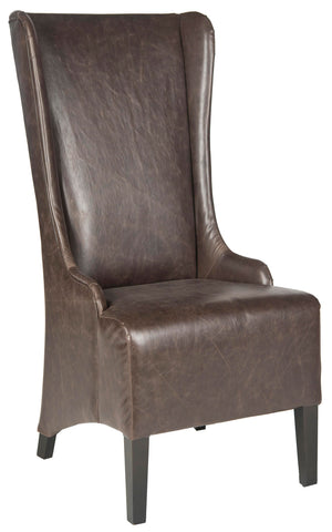 Safavieh Becall Dining Chair 20"H Leather Antique Brown Espresso Wood Water Based Paint Birch CA Foam Polyester Fiber PU MCR4501N 683726705734