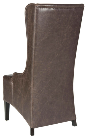 Safavieh Becall Dining Chair 20"H Leather Antique Brown Espresso Wood Water Based Paint Birch CA Foam Polyester Fiber PU MCR4501N 683726705734
