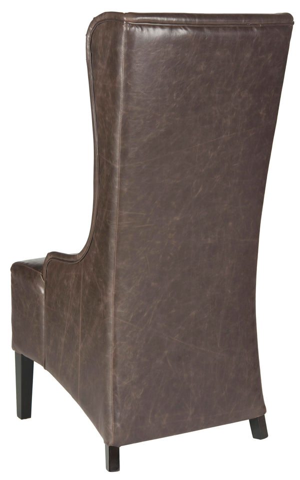 Safavieh Becall Dining Chair 20"H Leather Antique Brown Espresso Wood Water Based Paint Birch CA Foam Polyester Fiber PU MCR4501N 683726705734