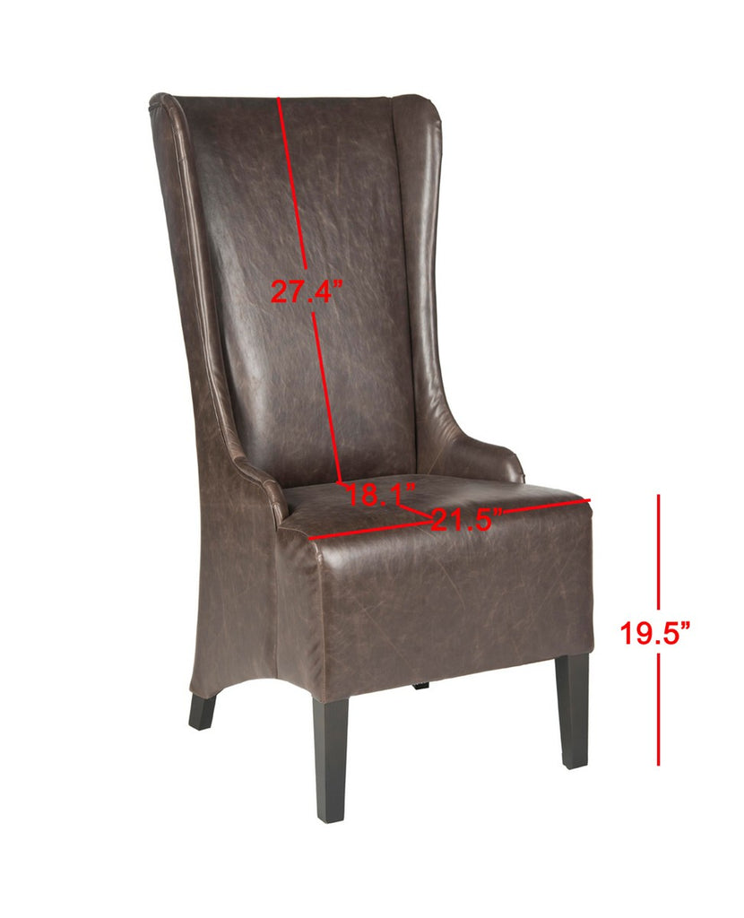 Safavieh Becall Dining Chair 20"H Leather Antique Brown Espresso Wood Water Based Paint Birch CA Foam Polyester Fiber PU MCR4501N 683726705734