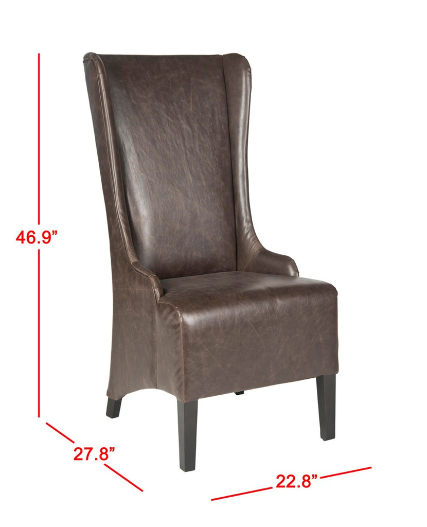 Safavieh Becall Dining Chair 20"H Leather Antique Brown Espresso Wood Water Based Paint Birch CA Foam Polyester Fiber PU MCR4501N 683726705734