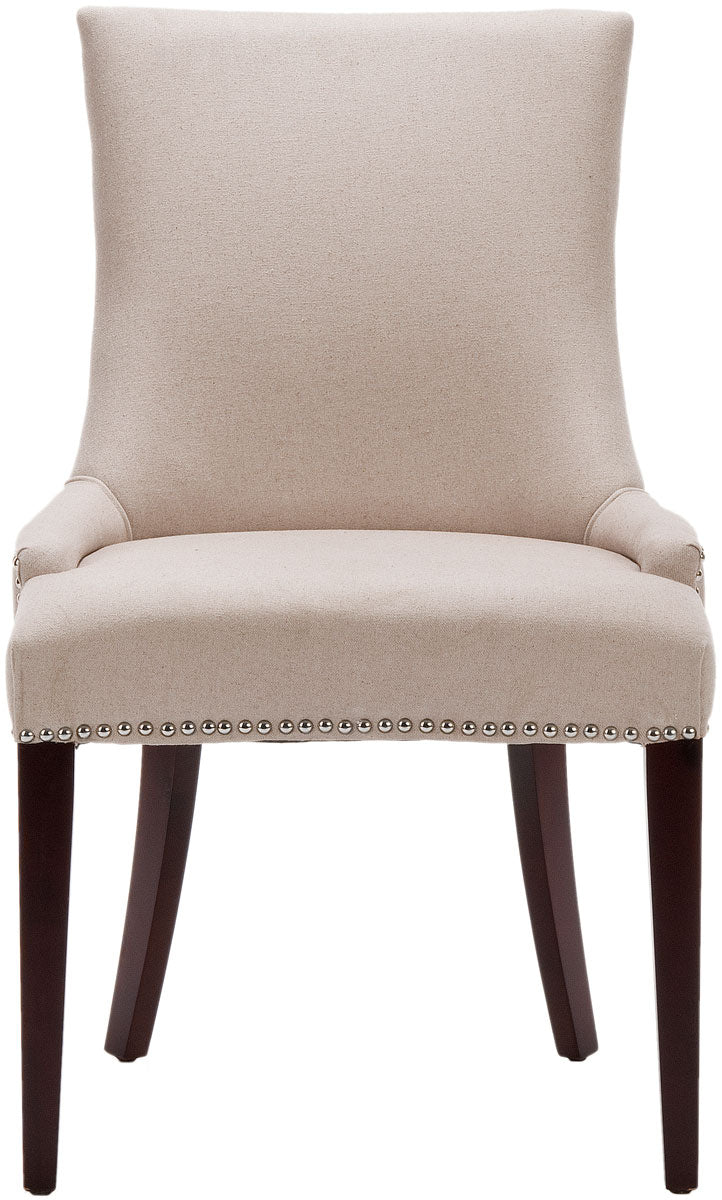 Safavieh Becca Dining Chair 19"H Linen Taupe Cherry Mahogany Wood Water Based Paint Birch CA Foam Polyester FiberSteelMCR4502A 683726310747