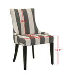 Safavieh Becca Linen Dining Chair 19"H Stripe Grey Bone Espresso Wood Water Based Paint Birch CA Foam Polyester FiberSteelMCR4502H 683726380733