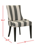 Safavieh Becca Linen Dining Chair 19"H Stripe Grey Bone Espresso Wood Water Based Paint Birch CA Foam Polyester FiberSteelMCR4502H 683726380733