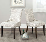 Safavieh Becca Dining Chair 19"H Zebra Grey Espresso Wood Water Based Paint Birch CA Foam Polyester FiberSteelCotton Linen MCR4502N 683726522867