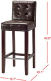 Safavieh Thompson Bar Stool Brown Cherry Mahogany Wood Water Based Paint Birch CA Foam Polyester FiberSteelBicast Leather MCR4505B 683726696605