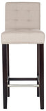 Safavieh Thompson Bar Stool Taupe Espresso Wood Water Based Paint Birch CA Foam Polyester Fiber Stainless Steel Linen MCR4505C 683726546092