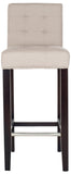 Safavieh Thompson Bar Stool Taupe Espresso Wood Water Based Paint Birch CA Foam Polyester Fiber Stainless Steel Linen MCR4505C 683726546092