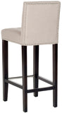 Safavieh Thompson Bar Stool Taupe Espresso Wood Water Based Paint Birch CA Foam Polyester Fiber Stainless Steel Linen MCR4505C 683726546092