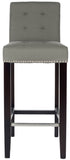 Safavieh Thompson Bar Stool Sea Mist Espresso Wood Water Based Paint Birch CA Foam Polyester Fiber Stainless Steel Linen MCR4505D 683726546108