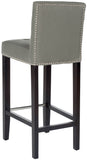 Safavieh Thompson Bar Stool Sea Mist Espresso Wood Water Based Paint Birch CA Foam Polyester Fiber Stainless Steel Linen MCR4505D 683726546108