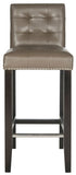 Safavieh Thompson Bar Stool Clay Espresso Wood Water Based Paint Birch CA Foam Polyester Fiber Stainless Steel Bicast Leather MCR4505E 683726133483