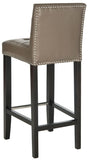 Safavieh Thompson Bar Stool Clay Espresso Wood Water Based Paint Birch CA Foam Polyester Fiber Stainless Steel Bicast Leather MCR4505E 683726133483