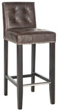 Safavieh Thompson Bar Stool Antique Brown Espresso Wood Water Based Paint Birch CA Foam Polyester Fiber Stainless Steel PU MCR4505F 683726670179