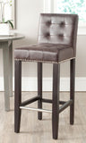 Safavieh Thompson Bar Stool Antique Brown Espresso Wood Water Based Paint Birch CA Foam Polyester Fiber Stainless Steel PU MCR4505F 683726670179